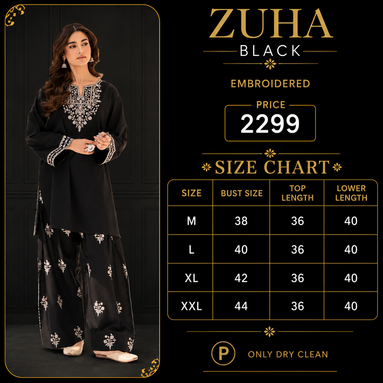 Zuha Black 3-Piece Salwar Suit — Pure Lawn Cotton