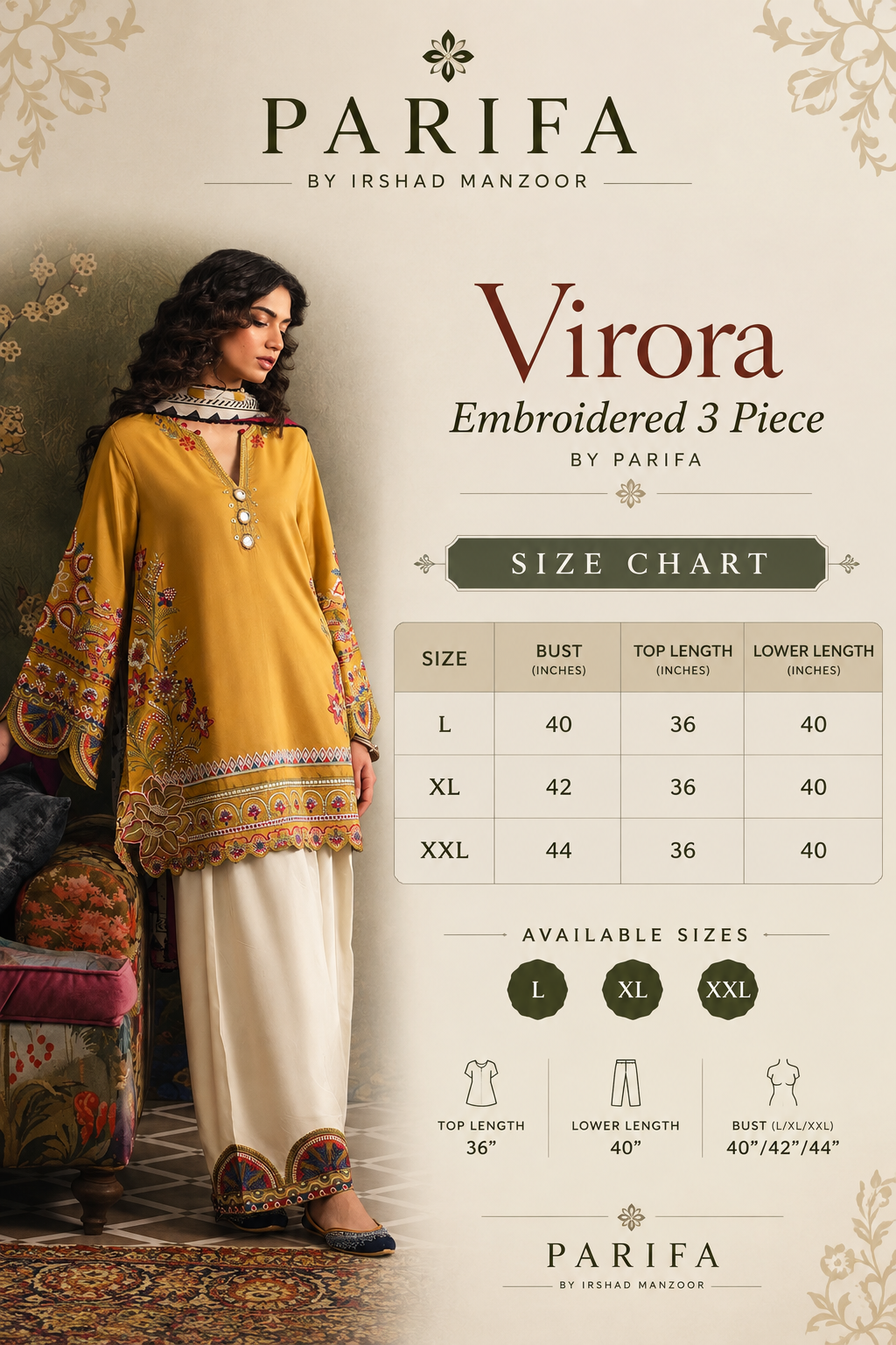 Virora embroidered 3 piece